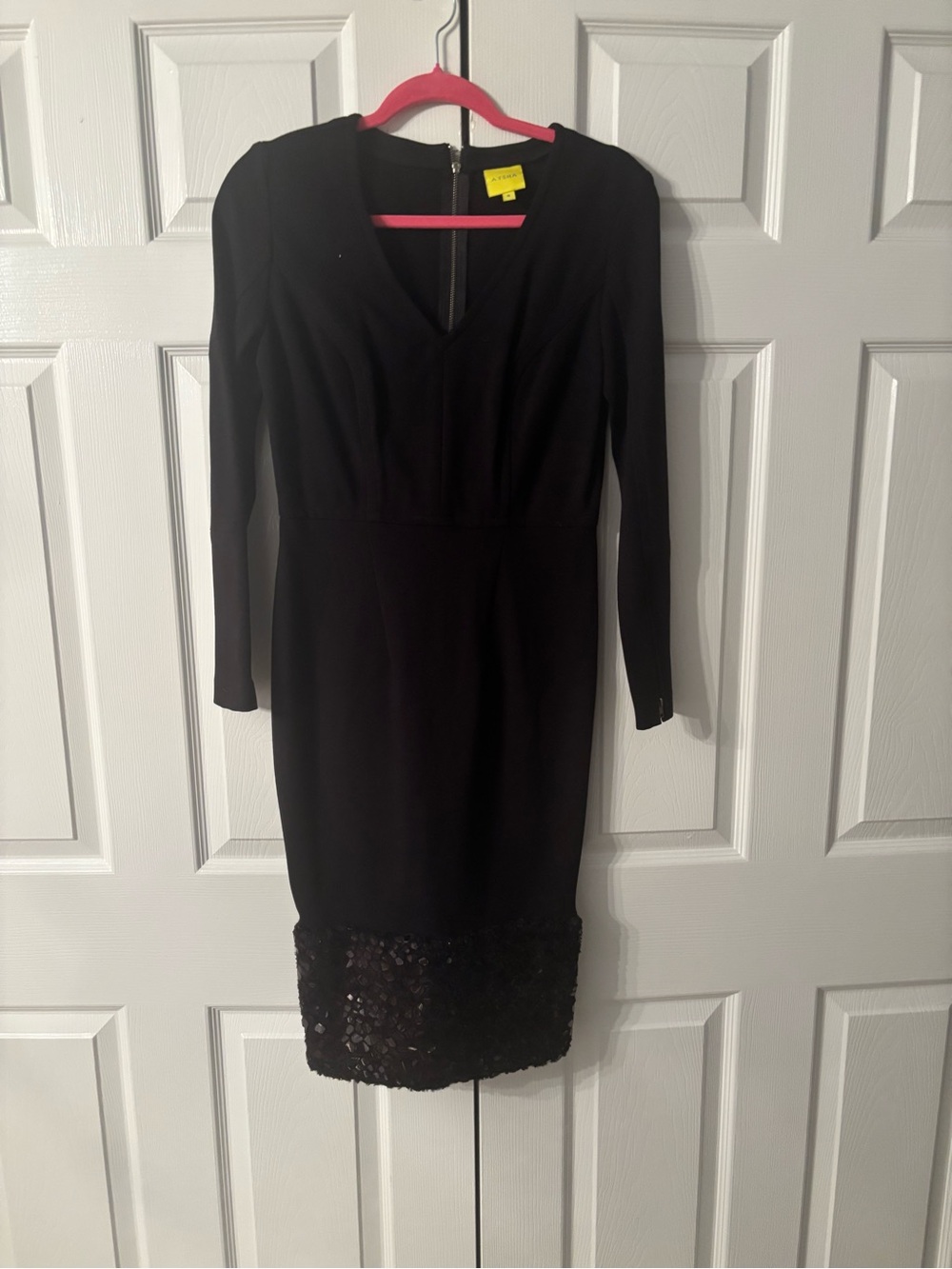 Black Long-Sleeve Dress with sequin hem